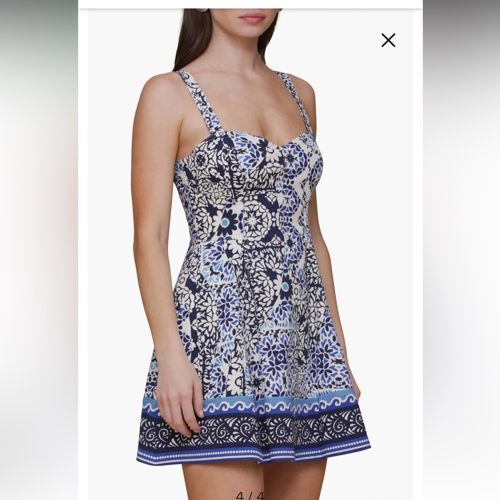 Avec Les Filles Navy and White Floral Mini Dress